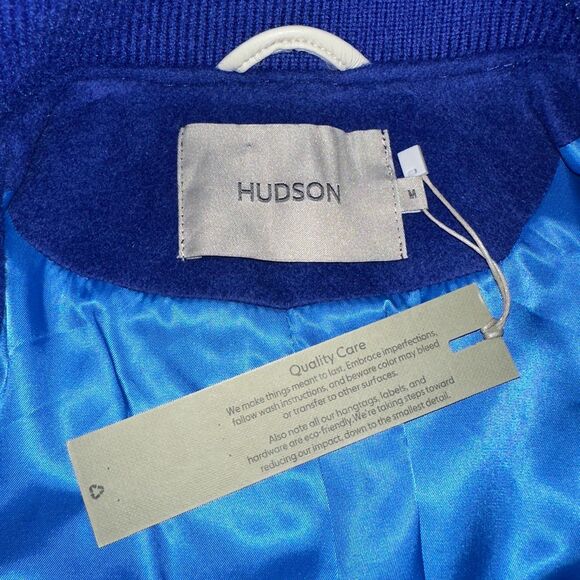 NWT HUDSON Mens Wool Varsity Bomber Jacket M Royal Blue Ivory Faux Leather $248 - Picture 9 of 13
